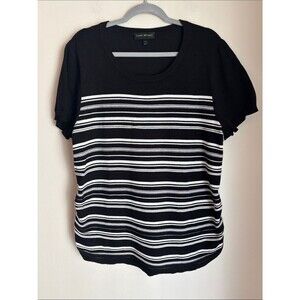 Lane Bryant Black and White Striped Short Sleeve knit sweater women’s 18/20 work
